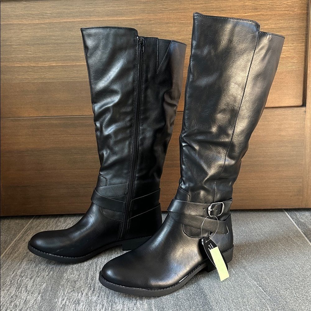 NWT Style & Co Black Riding Boots Faux Leather Wide‑Calf Round Toe Full Zip 7.5 - Picture 14 of 16